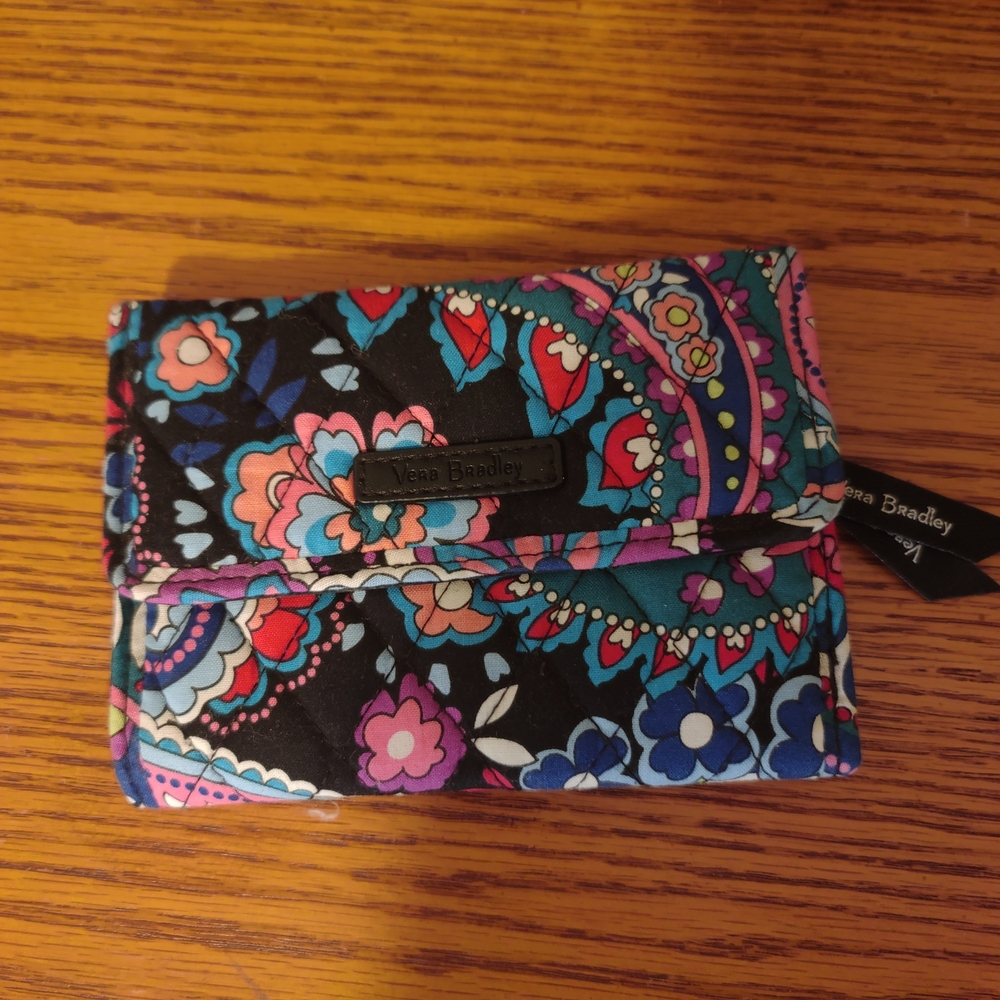 Vera Bradley Floral Quilted Haymarket Paisley Foldover Wallet - Black Background